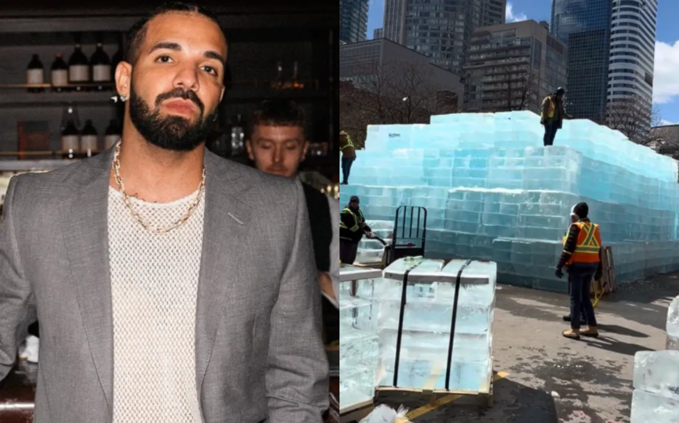 Escultura de gelo de Drake sendo desmontada em Toronto por segurança