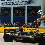 Ayrton Senna e Nigel Mansell lado a lado na linha de chegada, GP Espanha 1986