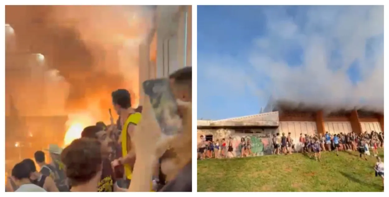 Ginásio sendo evacuado devido a fumaça de sinalizador aceso em jogo das Economíadas em São Carlos