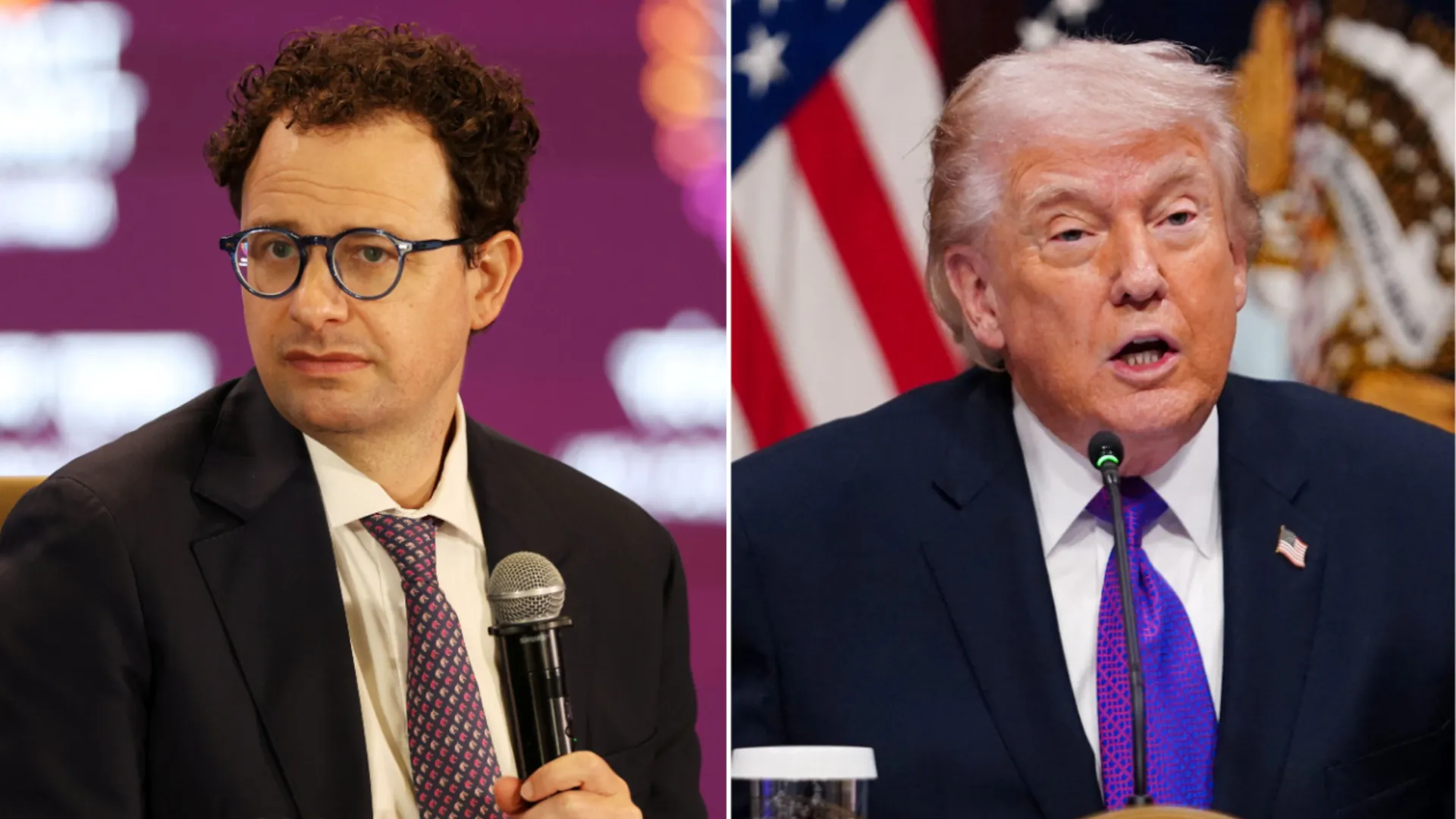 Gavel sobre mesa, servidor de IA, bandeira dos EUA, simbolizando o embate sobre uso de IA em guerras.