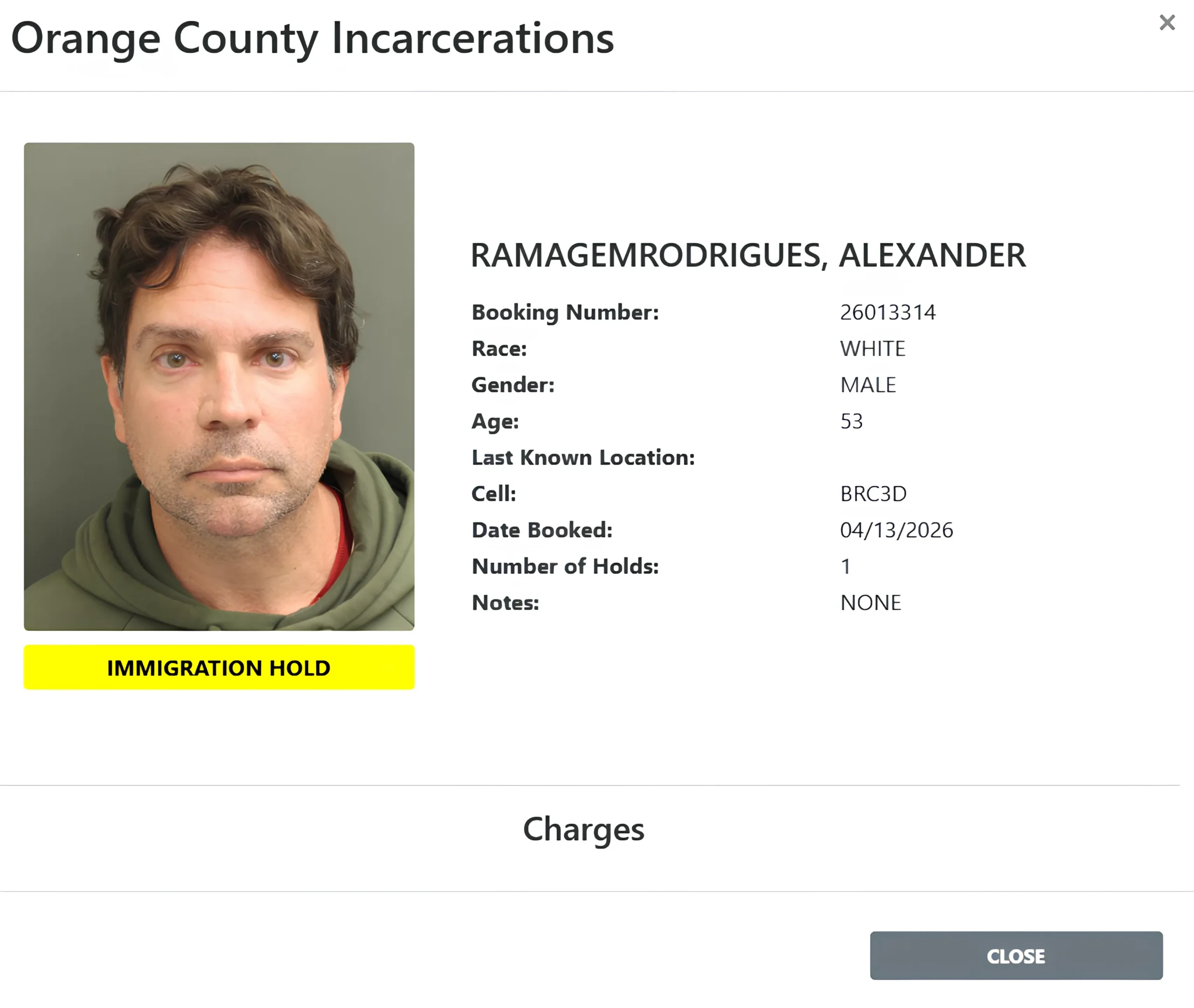 Mugshot de Alexandre Ramagem, ex-deputado federal, detido pelo ICE nos EUA