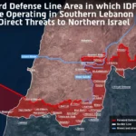 Mapa militar mostrando o controle de Israel em parte do sul do Líbano