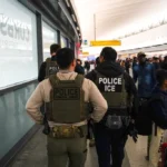 Grupo de imigrantes latinos desembarcando de avião na República Democrática do Congo