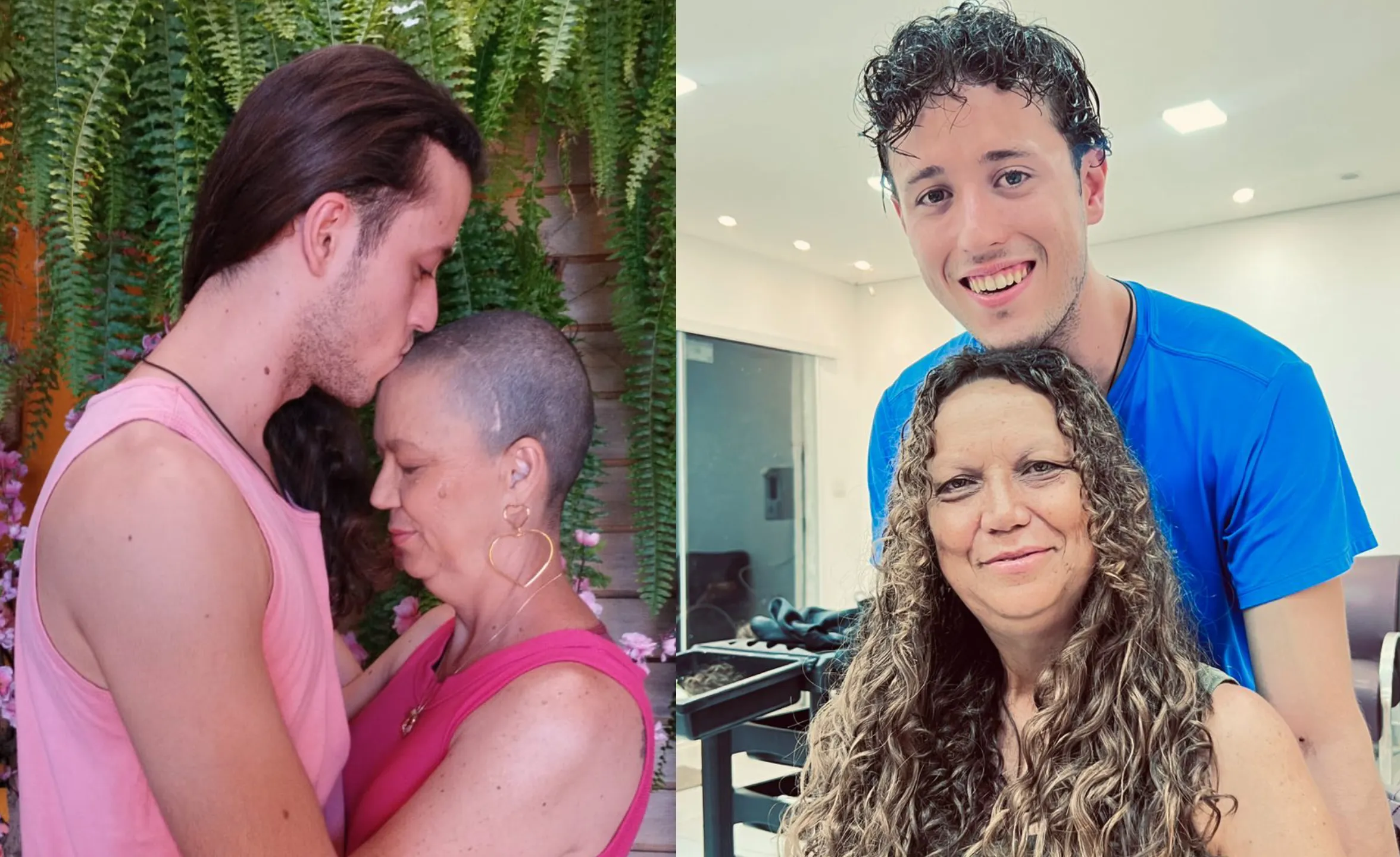 Jovem com cabelo longo e mãe sorrindo após doação de cabelo para tratamento de câncer