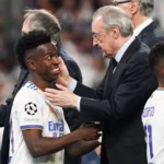 Florentino Pérez e Vinícius Júnior juntos no Real Madrid
