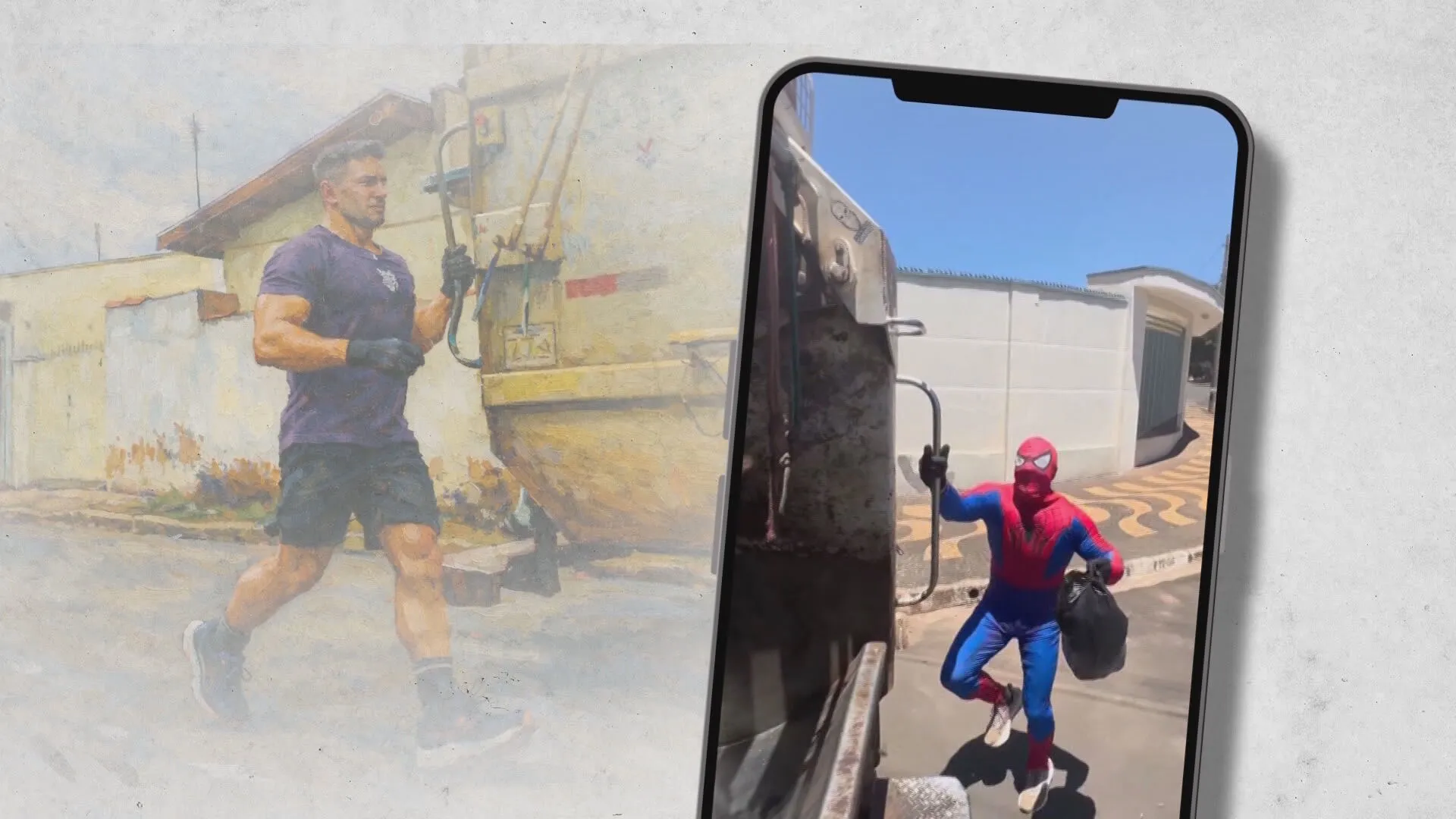 Gari Gato fantasiado dançando na coleta de lixo em Araras