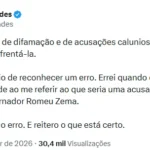 Gilmar Mendes pedindo desculpas, ministro Gilmar Mendes, Romeu Zema, polêmica STF
