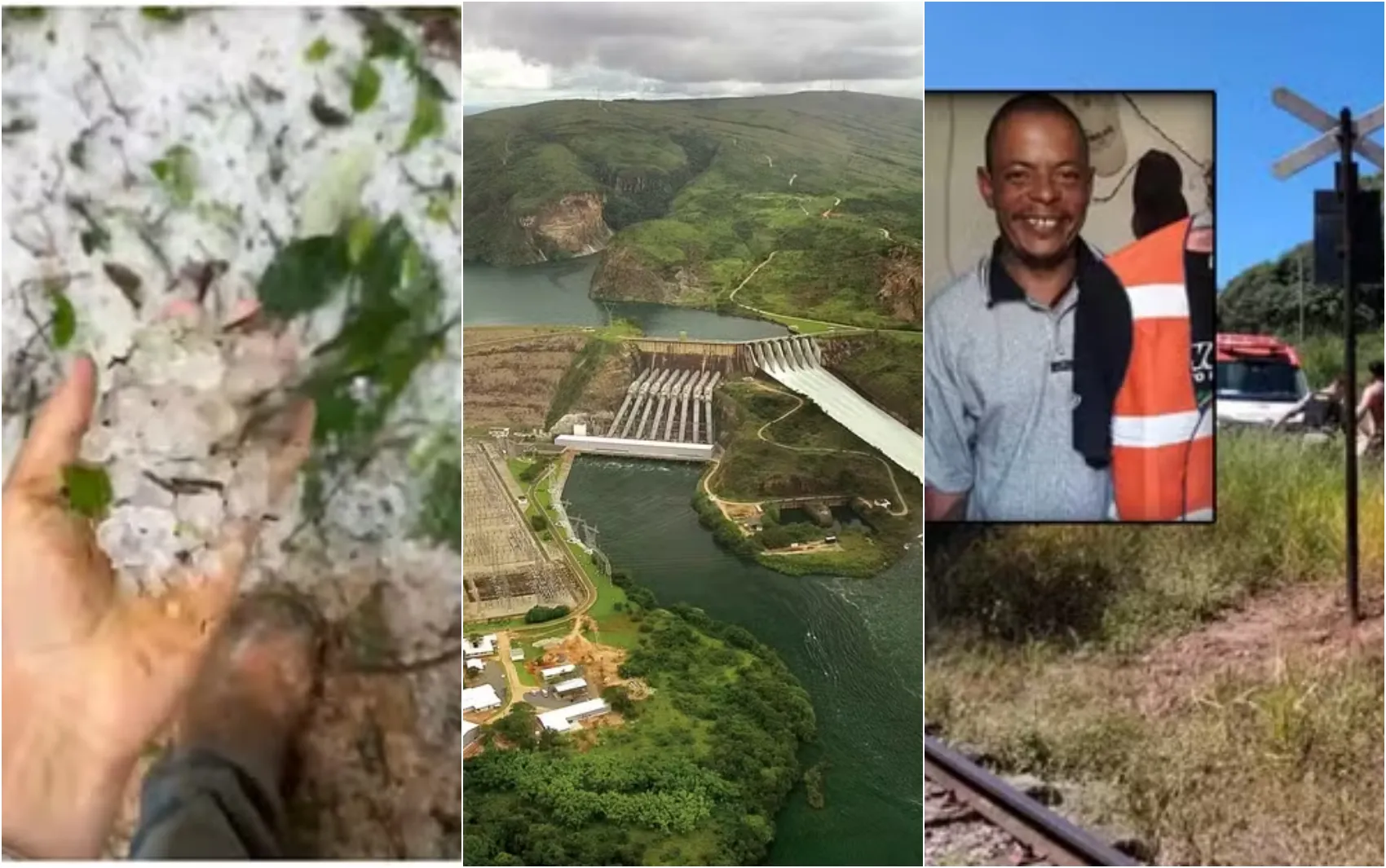 Foto panorâmica do Sul de Minas com lavouras de café, Lago de Furnas e trilhos de trem, representando notícias locais.