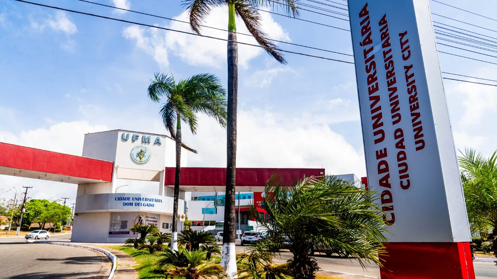 Grupo de servidores técnico-administrativos em greve, com cartazes reivindicando direitos em frente a uma universidade federal.