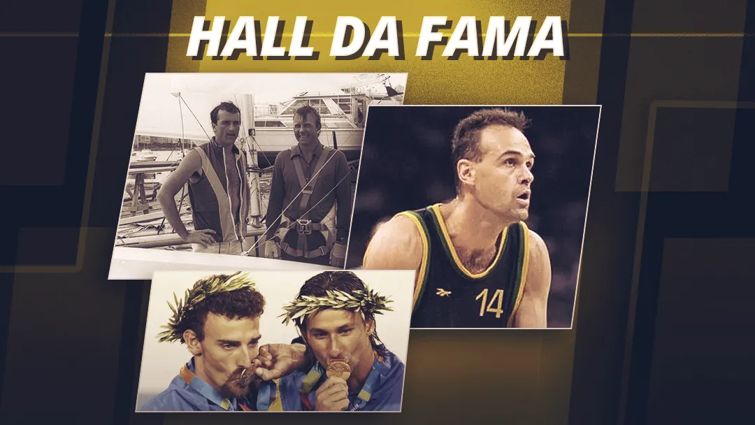 Alex Welter, Lars Björkström, Ricardo Santos, Emanuel Rego e Oscar Schmidt no Hall da Fama do COB