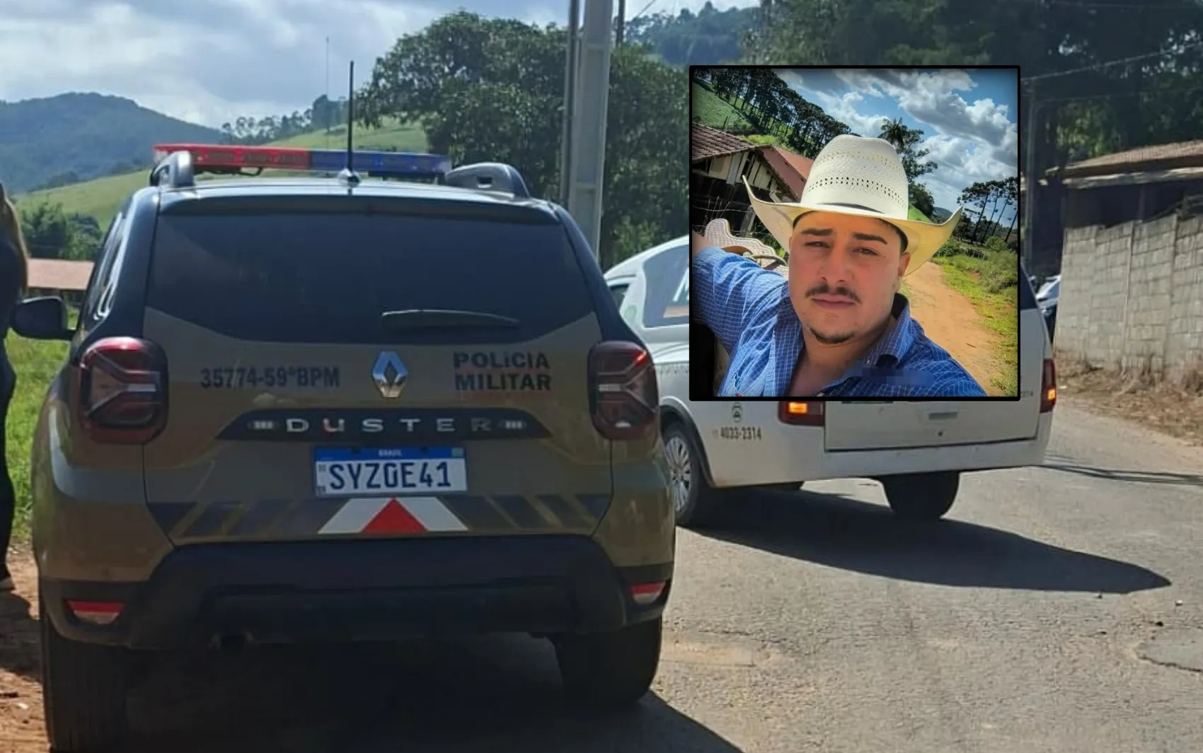 Cena de crime em Toledo com policiais e peritos no pasto