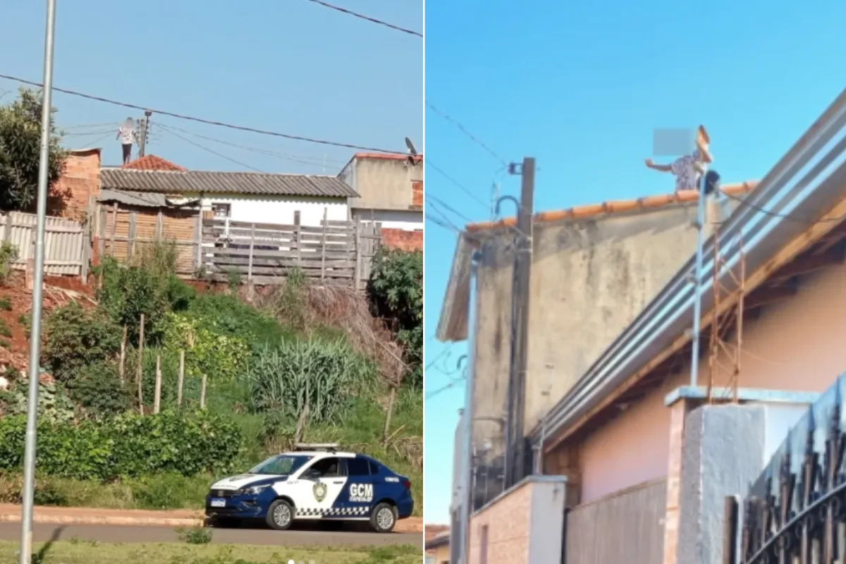 Homem no telhado em Itapeva, medida protetiva, GCM, Corpo de Bombeiros