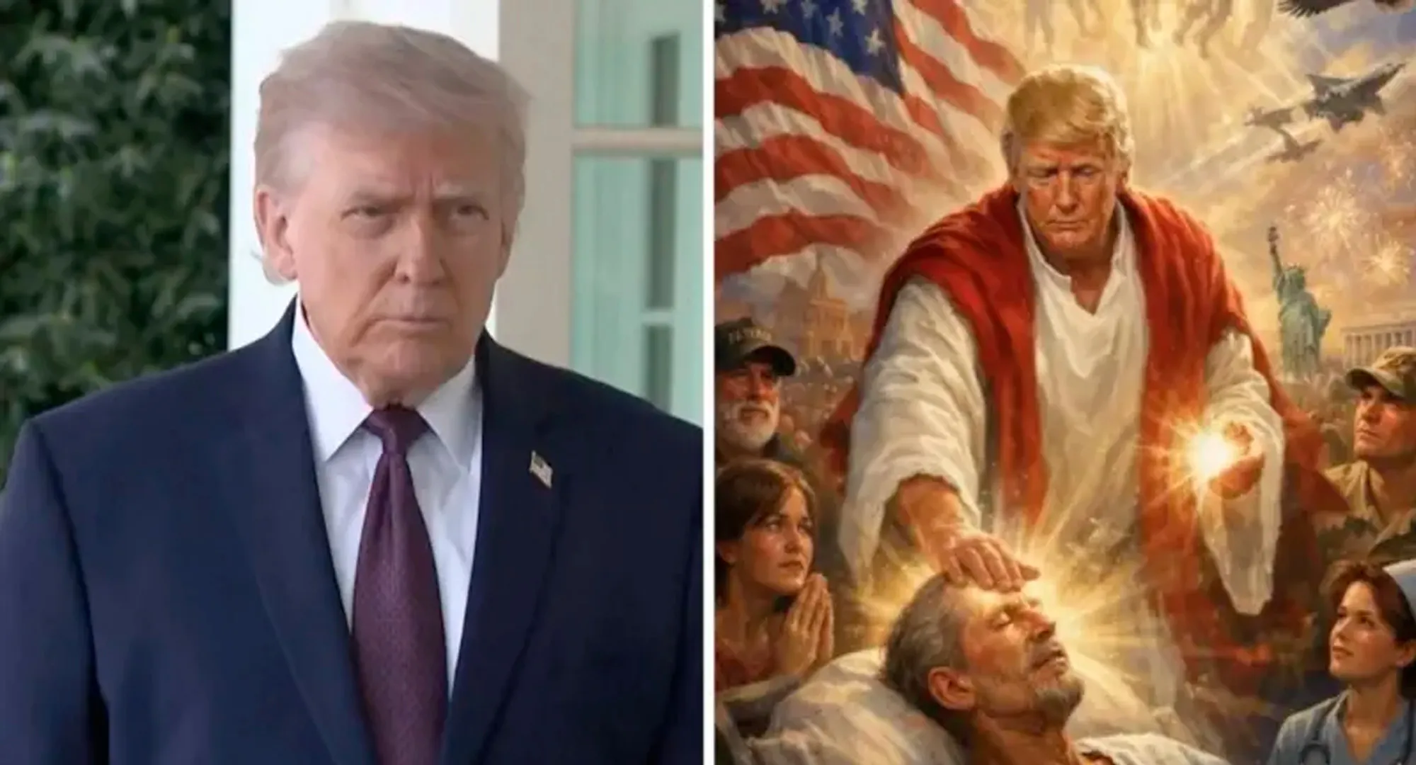 Donald Trump como figura de Jesus com luz divina, gerando polêmica