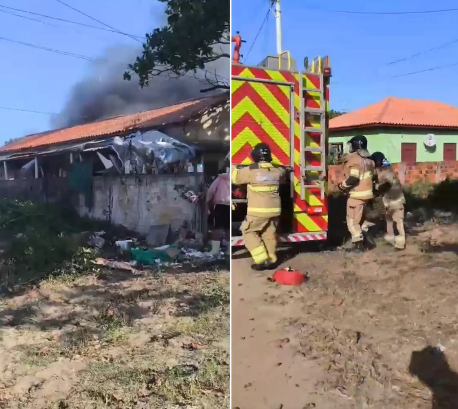 Incêndio casa Praia do Açu São João da Barra, bombeiros controlam fogo