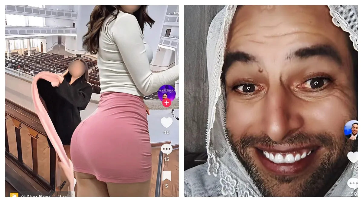 Tela de celular mostrando edição de imagem por inteligência artificial em contexto de deepfake e igreja