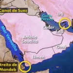 Petroleiro cruzando estreito, Mar Vermelho, rotas de petróleo, geopolítica, comércio marítimo