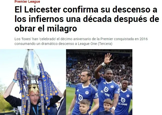 Rebaixamento Leicester City, torcedor triste, estádio, queda futebol, Premier League