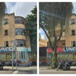 Imagem de um prédio antigo e danificado nos Jardins, São Paulo, com risco de desabamento