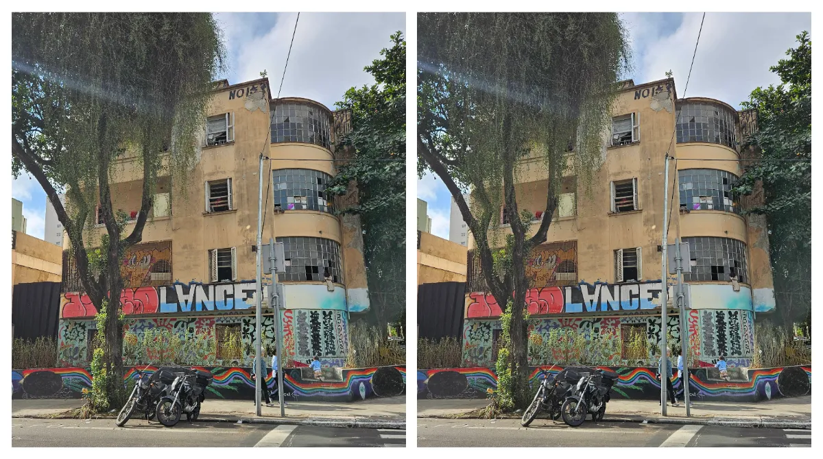 Imagem de um prédio antigo e danificado nos Jardins, São Paulo, com risco de desabamento
