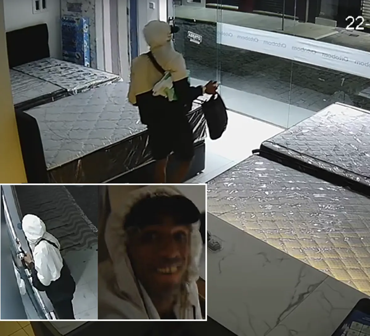 Ladrão sorri para câmera de segurança em furto de loja em Cabo Frio