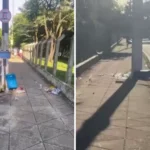 Lixeira quebrada na Lagoa do Taquaral após ato de vandalismo em Campinas