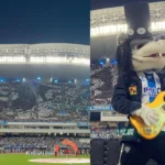 Mosaico da torcida do Paysandu no Mangueirão com tema Guns N' Roses e mascote Lobo como Slash