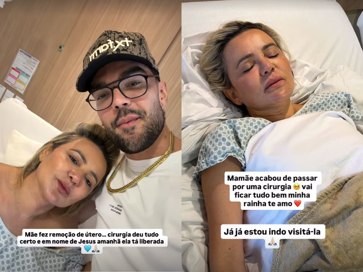 Luan Pereira com a mãe Gyll Pereira no hospital após cirurgia
