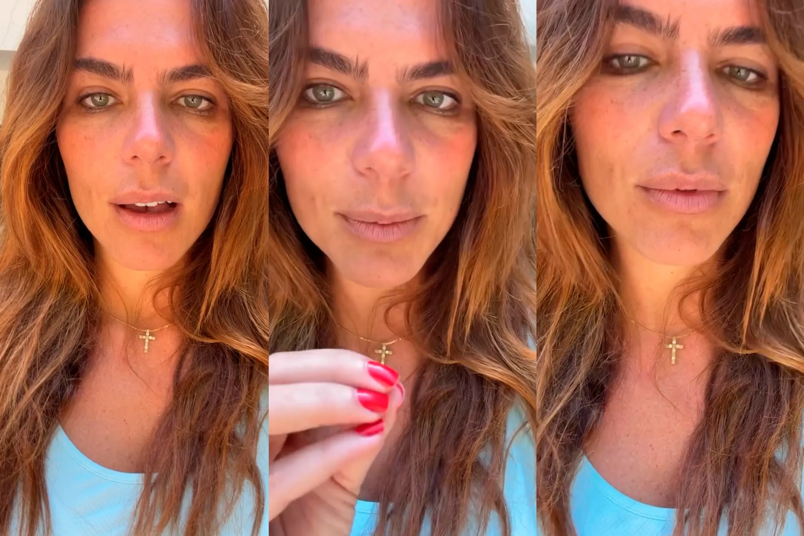 Mariana Goldfarb, modelo, com expressão séria, simbolizando a luta contra mensagens abusivas de stalkers na internet.