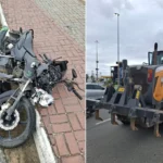 Acidente de moto com motoniveladora na RJ-140, São Pedro da Aldeia