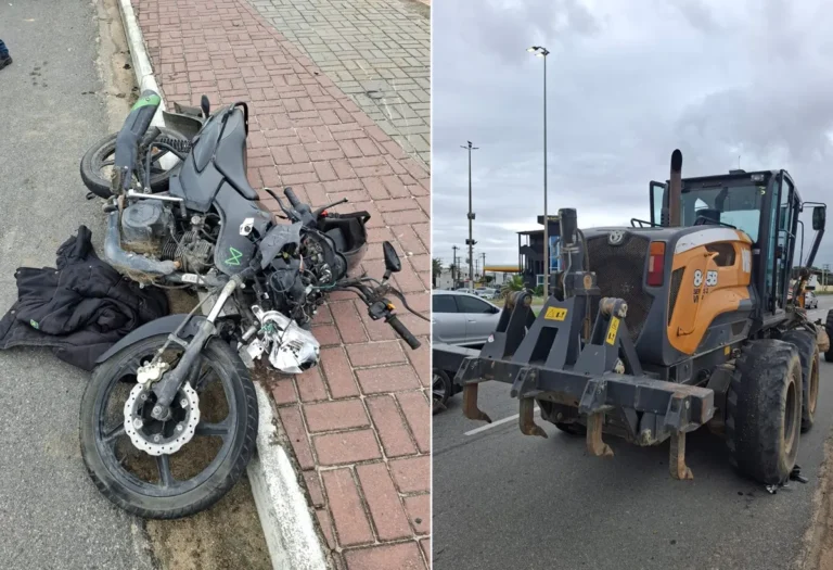 Acidente de moto com motoniveladora na RJ-140, São Pedro da Aldeia