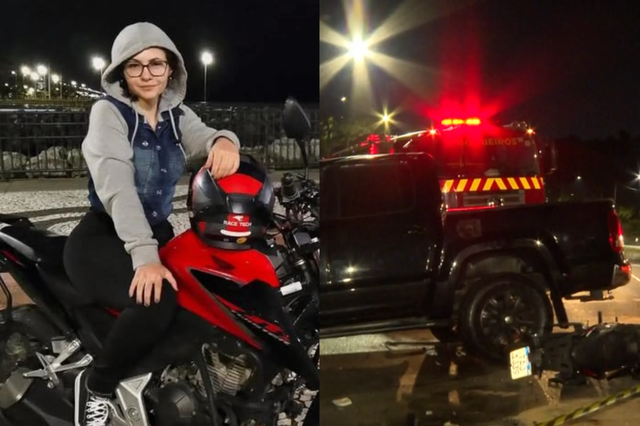 Cena do acidente fatal da motociclista Gabriele Luisa Muniz Freitas em Curitiba