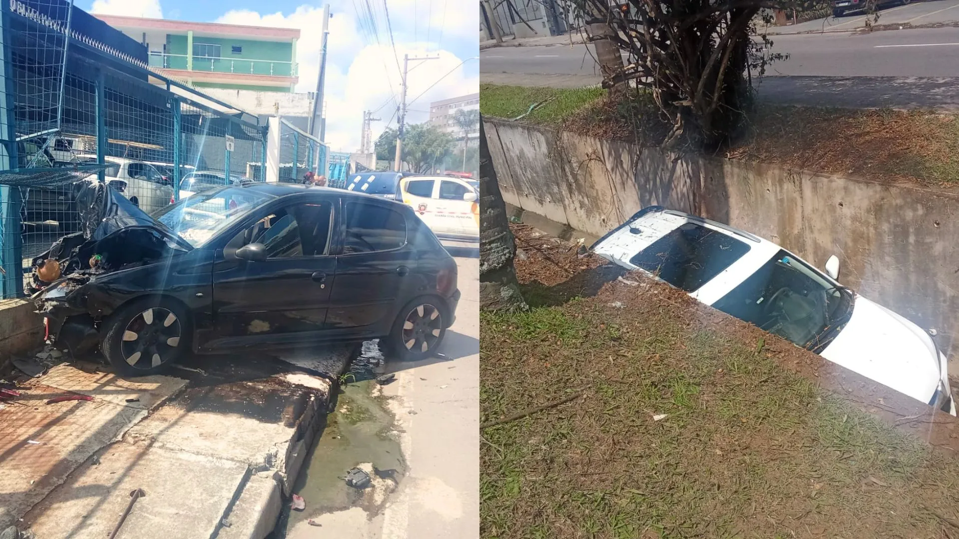 Acidente de carro em Mogi das Cruzes com veículo no Córrego do Gregório