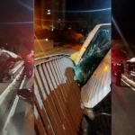 Acidente com furgão pendurado em viaduto de Rio Preto