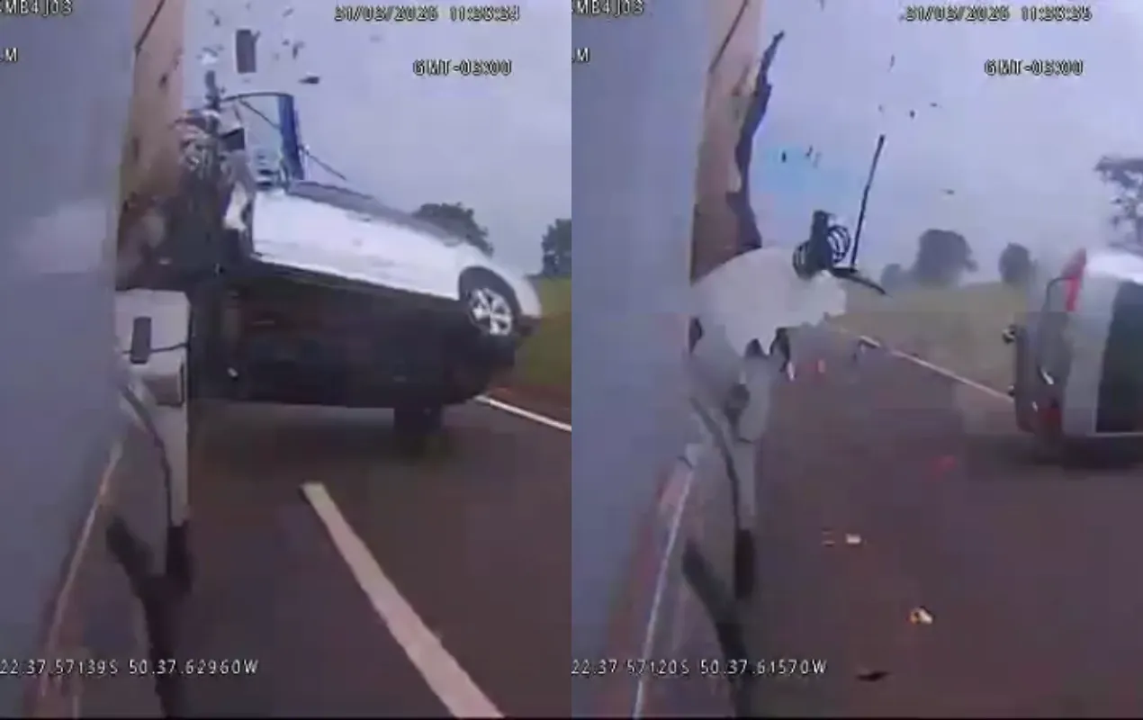 Acidente grave na SP-270 em Maracaí com carro capotado e carreta envolvida