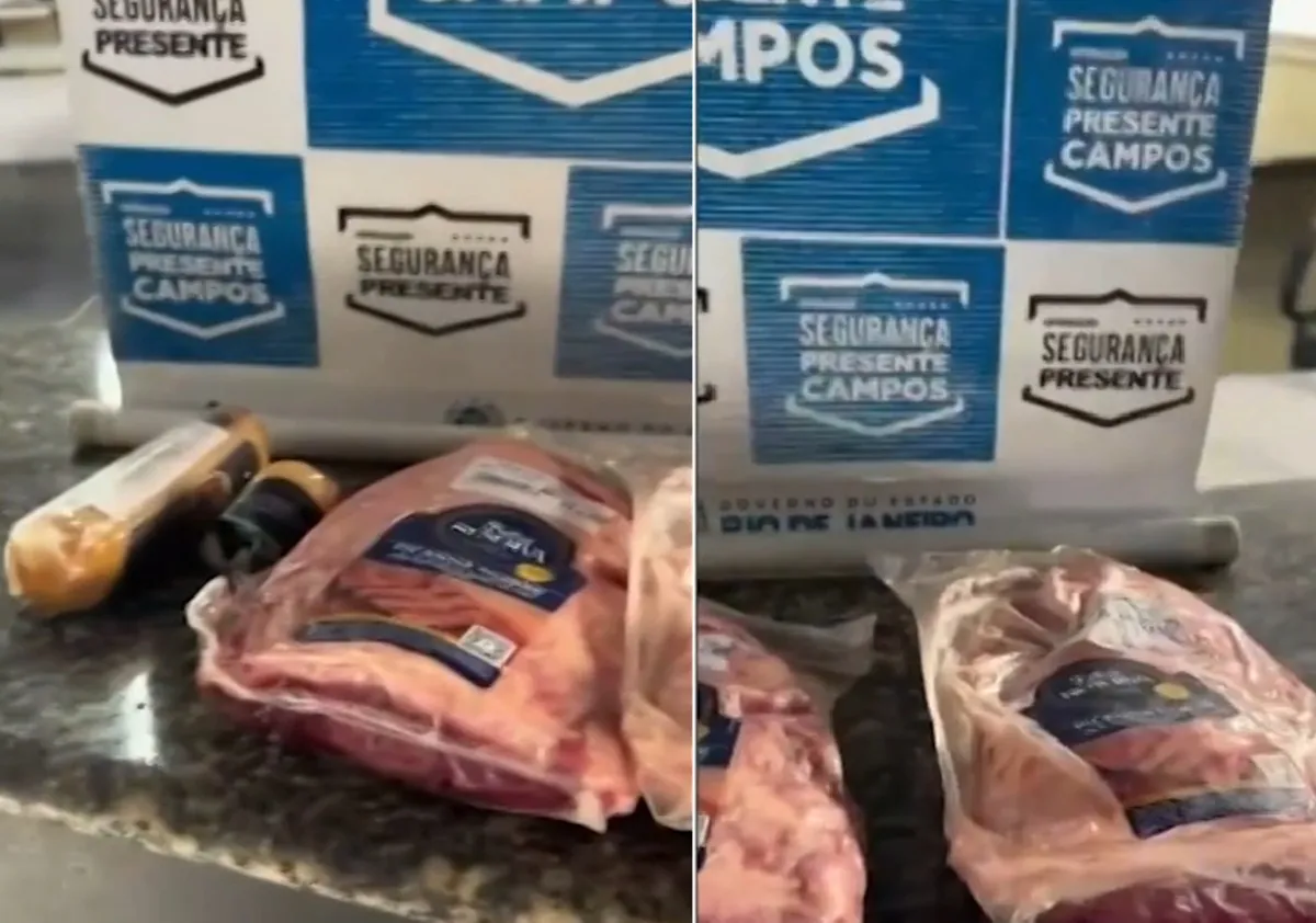 Mulher sendo presa por furto de carne em supermercado de Campos