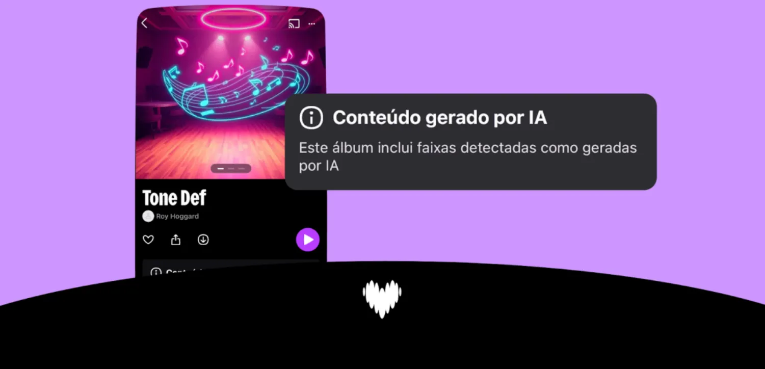 Gráfico digital de som com elementos de IA, simbolizando a crescente presença de músicas geradas por inteligência artificial no Deezer.