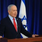 Netanyahu em coletiva, falando sobre paz Israel Líbano
