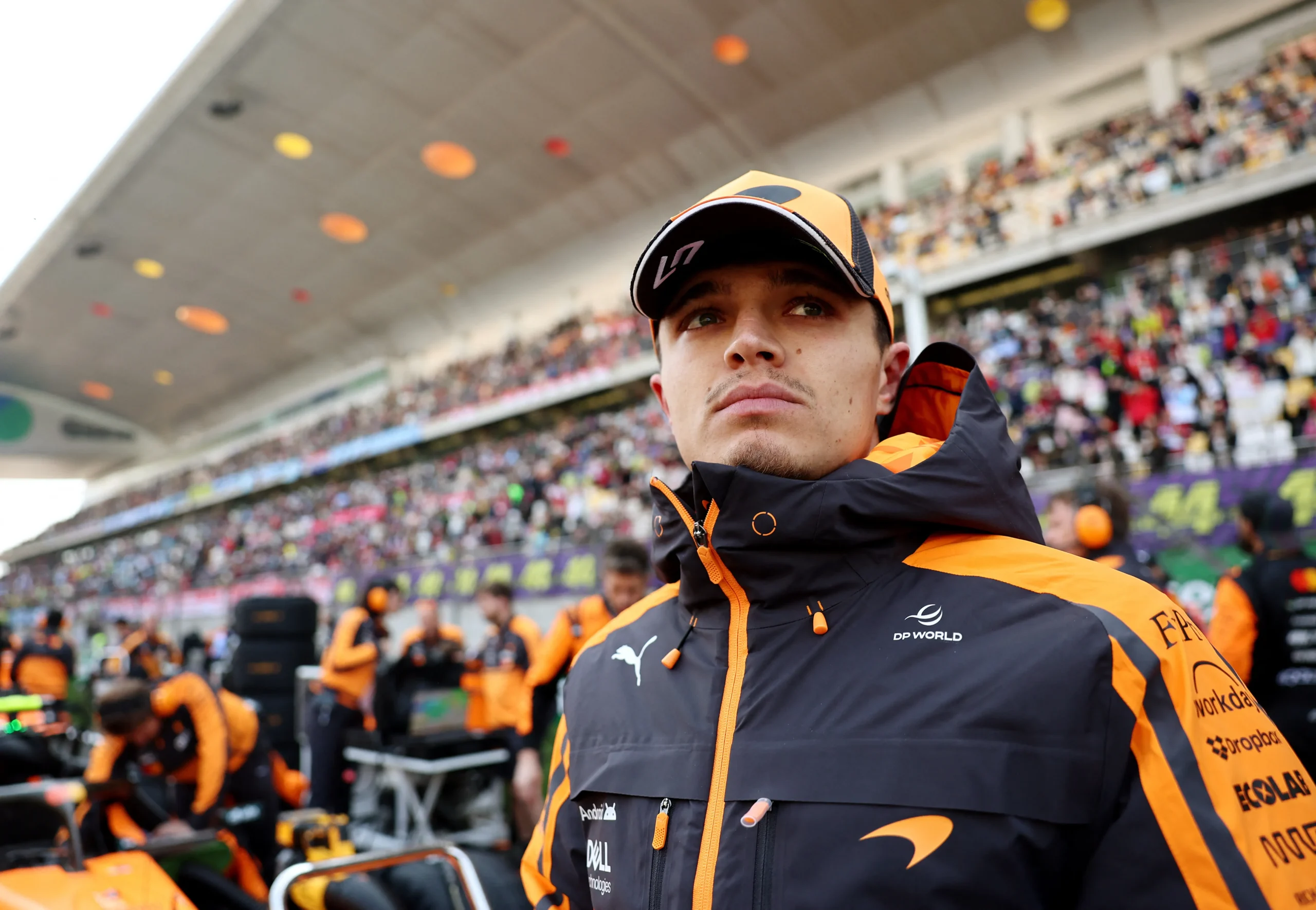 Lando Norris pilotando McLaren F1, corrida, velocidade, piloto britânico