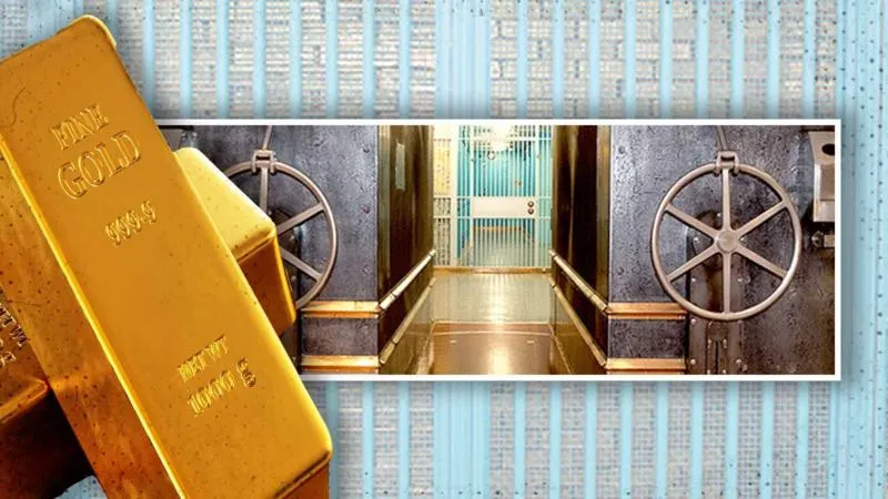 Cofre de ouro do Fed em Nova York com barras de ouro europeu