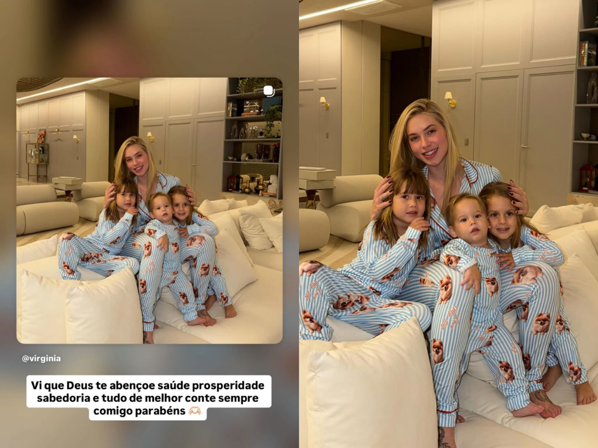 Foto de Zé Felipe, Virginia Fonseca e seus três filhos em casa, comemorando aniversário
