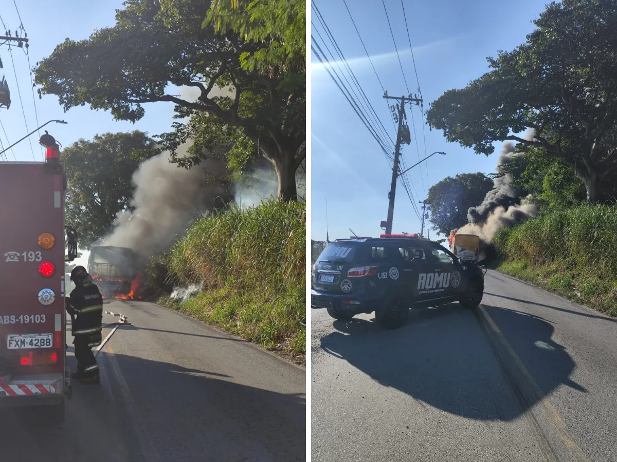 Ônibus pega fogo Valinhos, Rua Clark, incidente transporte público
