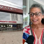 Adelice de Oliveira sorrindo ao receber alta do hospital, com flores da família