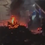 Carro pegando fogo após perseguição policial no Centro de SP