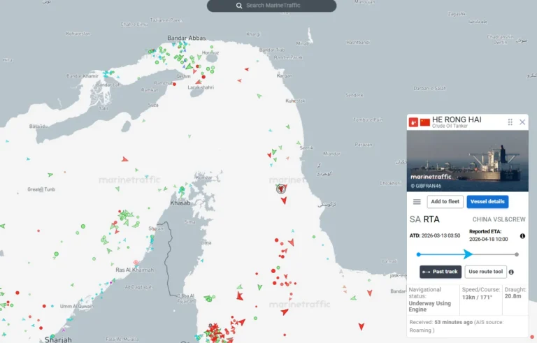 Navios-tanque chineses passando pelo Estreito de Ormuz