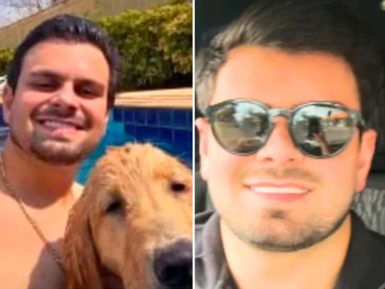 Mulher preocupada olhando para o celular, com imagem de avião ao fundo, representando a busca por piloto desaparecido.