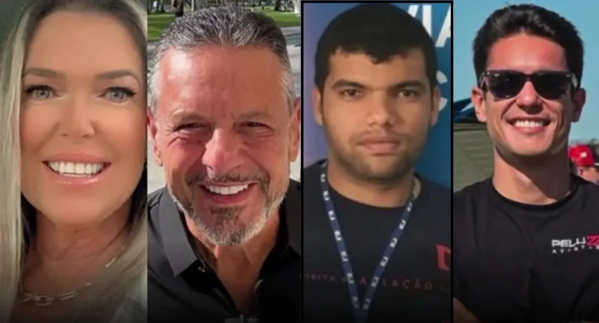 Foto aérea do local da queda do avião em Capão da Canoa com equipes de emergência