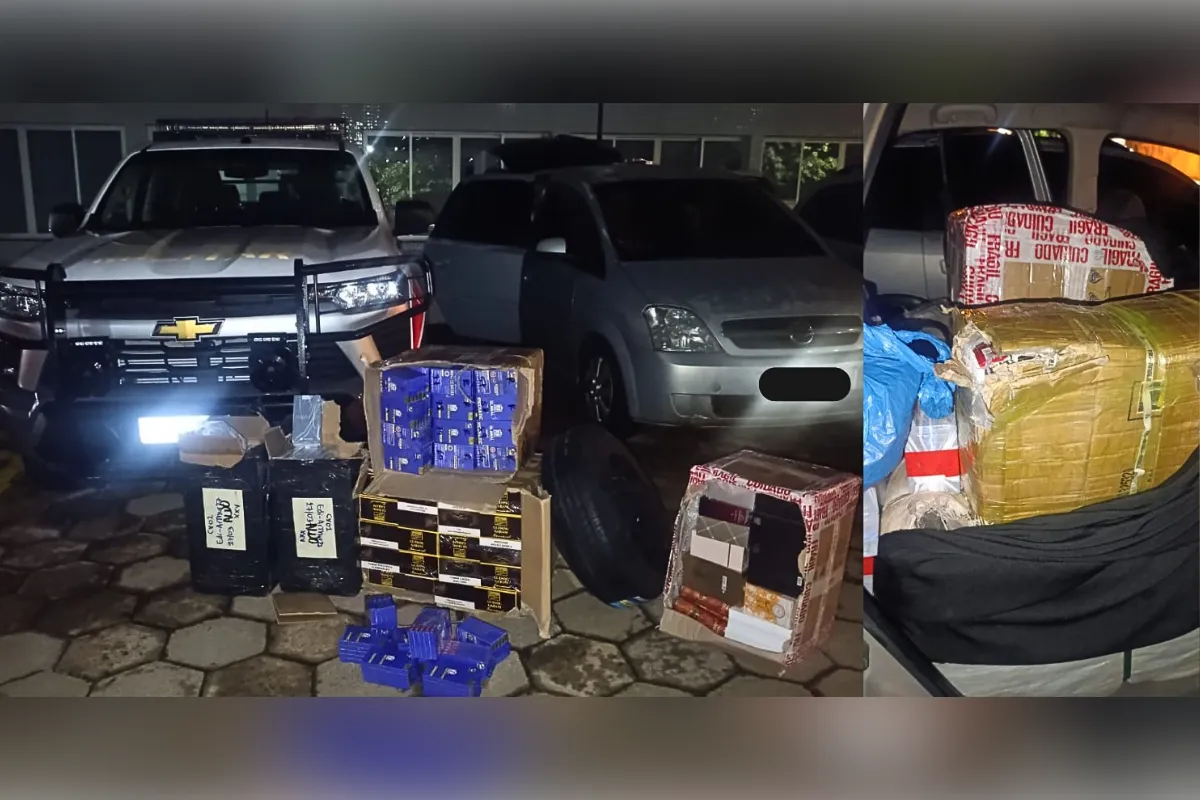 Carro com mercadorias apreendidas pela polícia em Presidente Epitácio