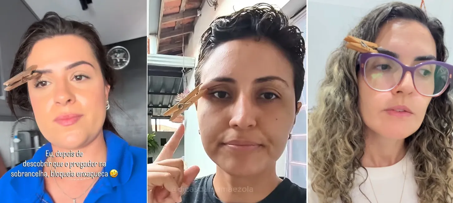 Pregador de roupa na sobrancelha para aliviar enxaqueca