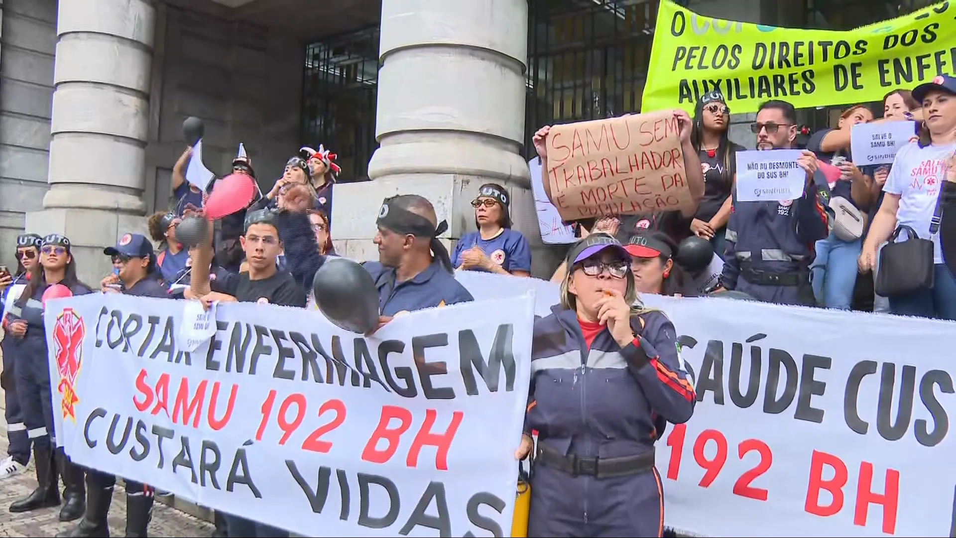 Protesto Samu BH, profissionais da saúde, cortes na prefeitura, redução de equipes, atendimento de urgência