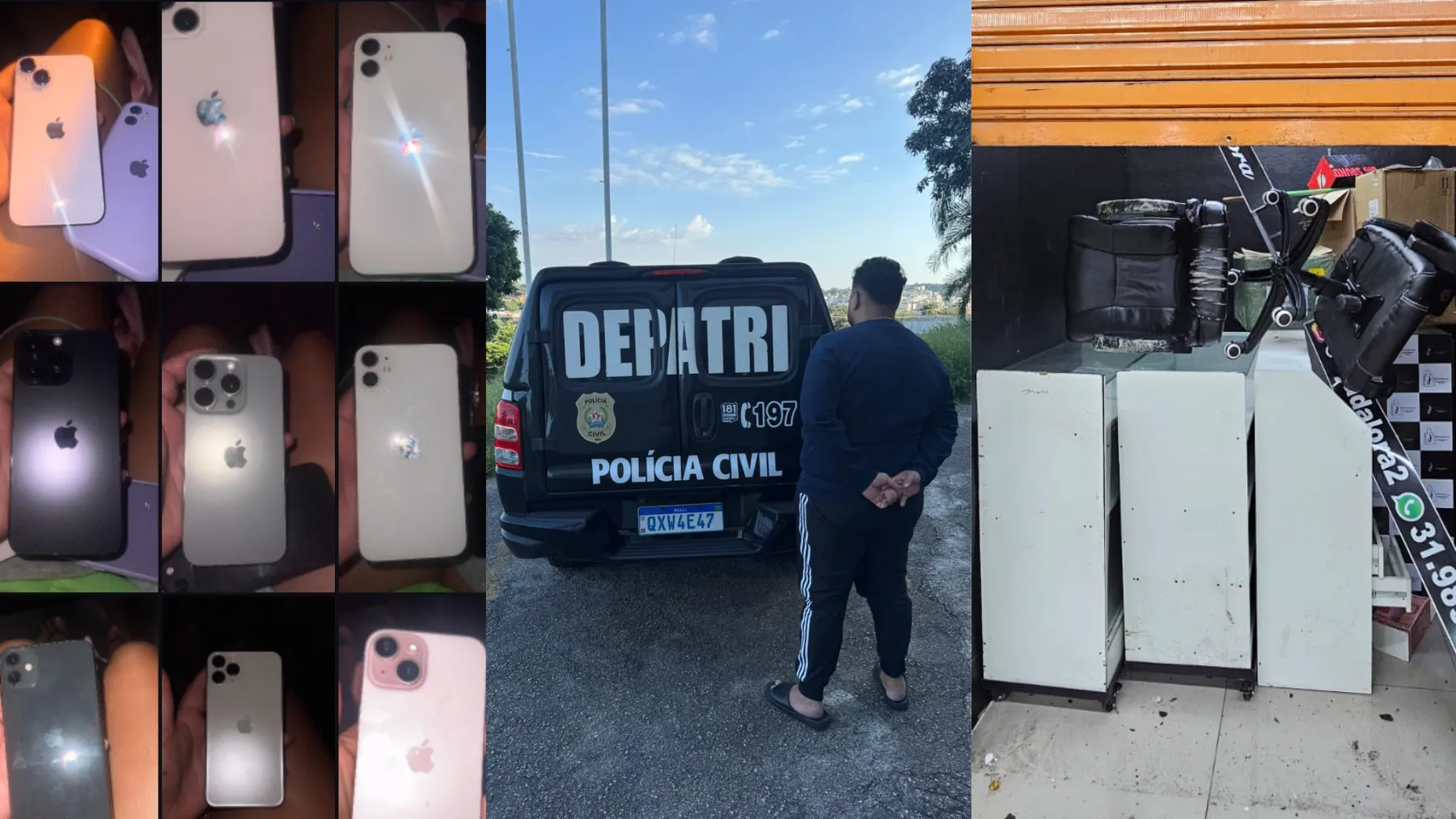 Pessoa furtando celular em show, área VIP, operação policial.